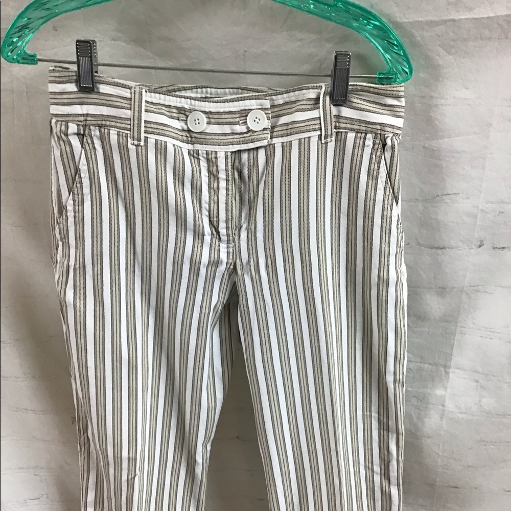 LOFT White and Tan Striped Cropped Pants